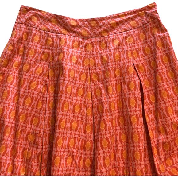 Talbots Pleated A-Line Skirt Womens Size 2P Orange Pink Geometric Flare 2 Petite - Picture 2 of 8